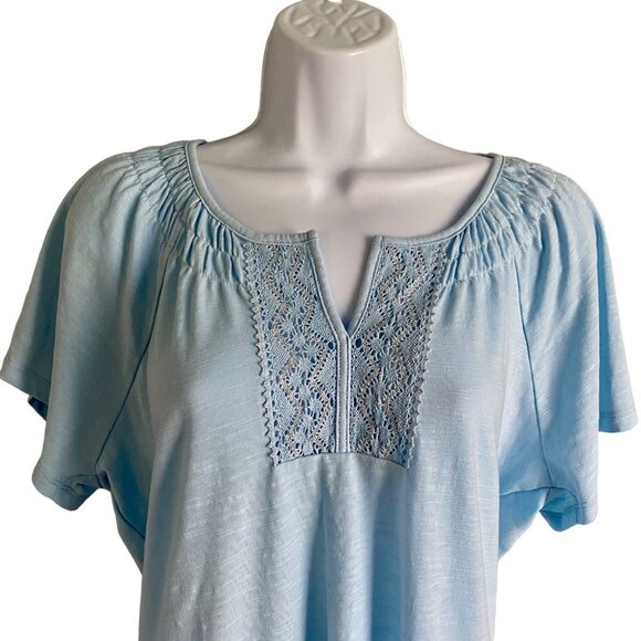 Adrienne Vittadini NEW Blue Short Sleeve Shirt Detailed Neckline Women's Medium - Picture 3 of 9